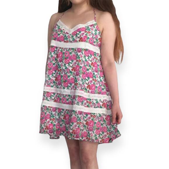 Abercrombie Floral Lace Mini Slip Dress Boho Cottagecore Crossback Lined Sz S - Picture 1 of 13